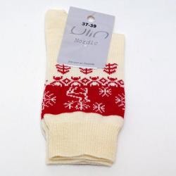Chaussettes chaudes laine m&eacute;rinos jacquard nordique 40/42 blanc &eacute;cru