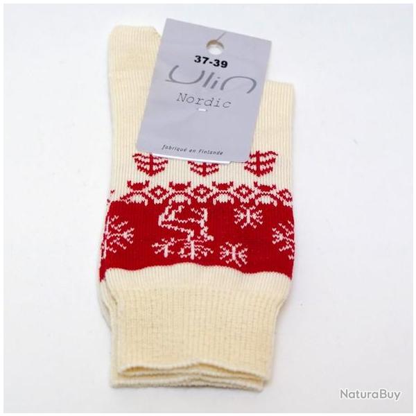 Chaussettes chaudes laine m�rinos jacquard nordique 40/42 blanc �cru