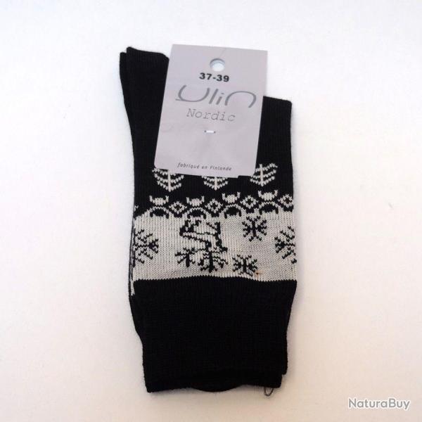 Chaussettes chaudes laine m�rinos jacquard nordique noir  43/45