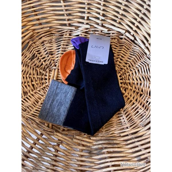 Chaussettes femme de contention ray�es ou unies multicolores avec talon color� en laine fines et cha