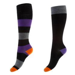 Chaussettes femme de contention ray&eacute;es ou unies multicolores avec talon color&eacute; en laine fines et cha