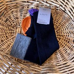 Chaussettes femme de contention ray&eacute;es ou unies multicolores avec talon color&eacute; en laine fines et cha