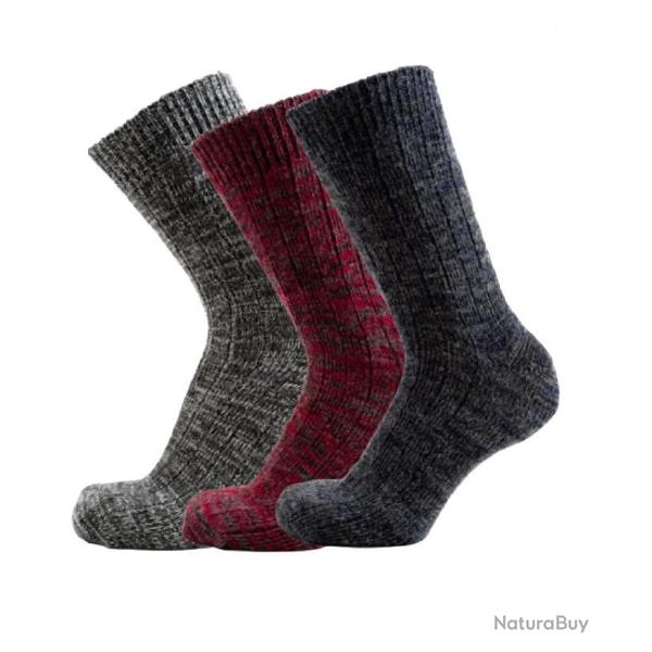 Lot de 3 paires de chaussettes chaudes laine chin�e 35/39 marine rouge gris
