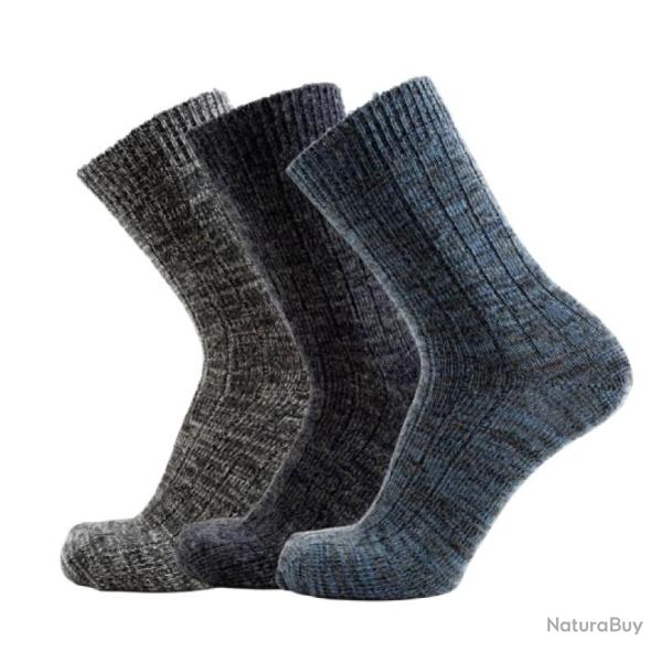 Lot de 3 paires de chaussettes chaudes laine chin�e 40/45 noir bleu  gris