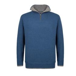 Pull Homme tr&egrave;s chaud en pure laine vierge col camionneur bleu XL (extra large)