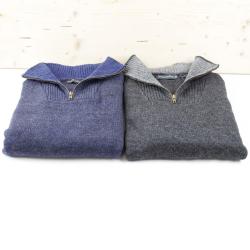 Pull Homme tr&egrave;s chaud en pure laine vierge col camionneur bleu marine navy XL (extra large)
