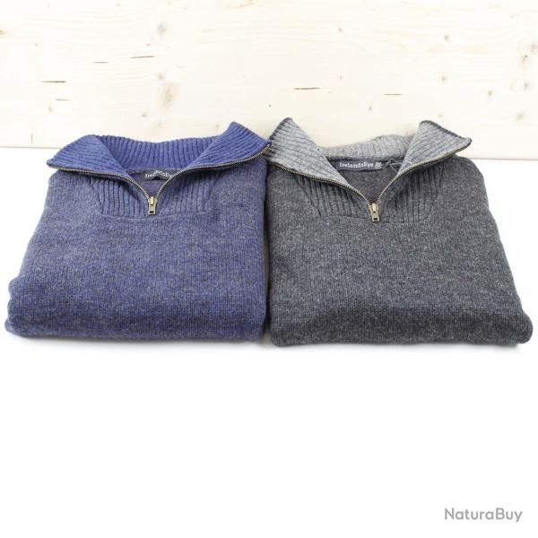 Pull Homme tr�s chaud en pure laine vierge col camionneur bleu marine navy XL (extra large)