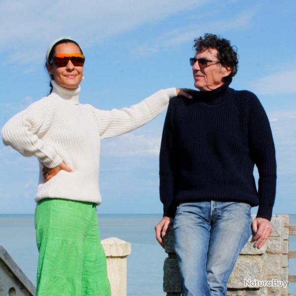 Pull tr�s chaud Homme ou femme col roul� pure laine vierge bleu marine navy 2XL