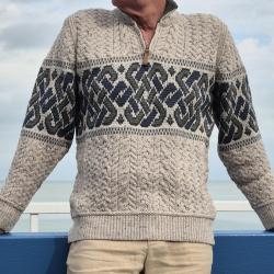Pull Homme irlandais chaud jacquard pure laine m&eacute;rinos M (m&eacute;dium) blc ecru beige clair