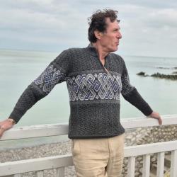 Pull Homme irlandais chaud jacquard pure laine m&eacute;rinos XL (extra large) gris anthracite