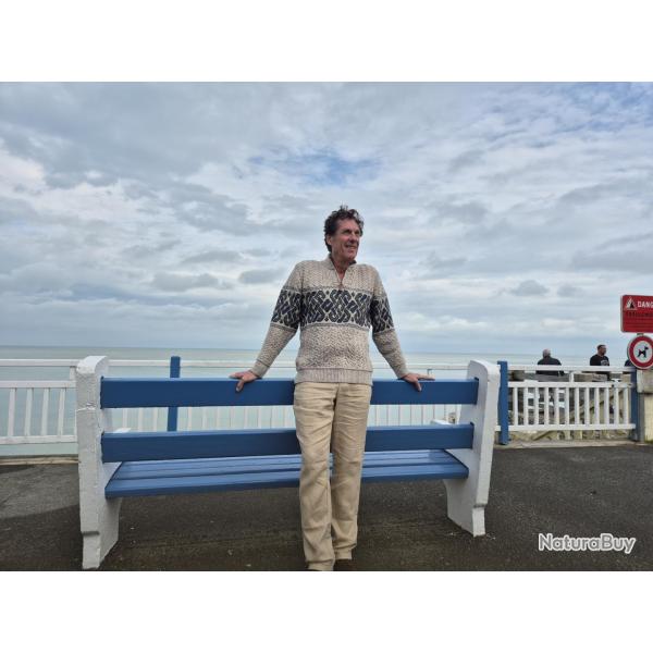 Pull Homme irlandais chaud jacquard pure laine m�rinos S (small) blc ecru beige clair