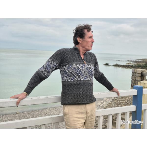 Pull Homme irlandais chaud jacquard pure laine m�rinos S (small) gris anthracite