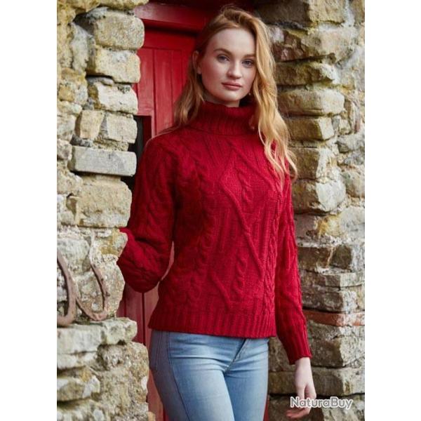 Pull Femme col roul� court en pure laine m�rinos rouge ou �cru rouge L (large)