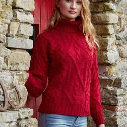 Pull Femme col roul&eacute; court en pure laine m&eacute;rinos rouge ou &eacute;cru rouge XL (extra large)
