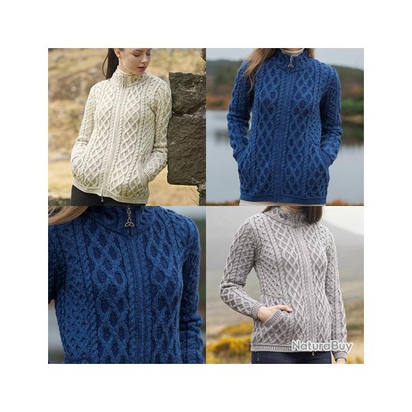 Gilet cardigan chaud Femme � Zip pure laine m�rinos bleu, �cru ou gris gris  M (m�dium)