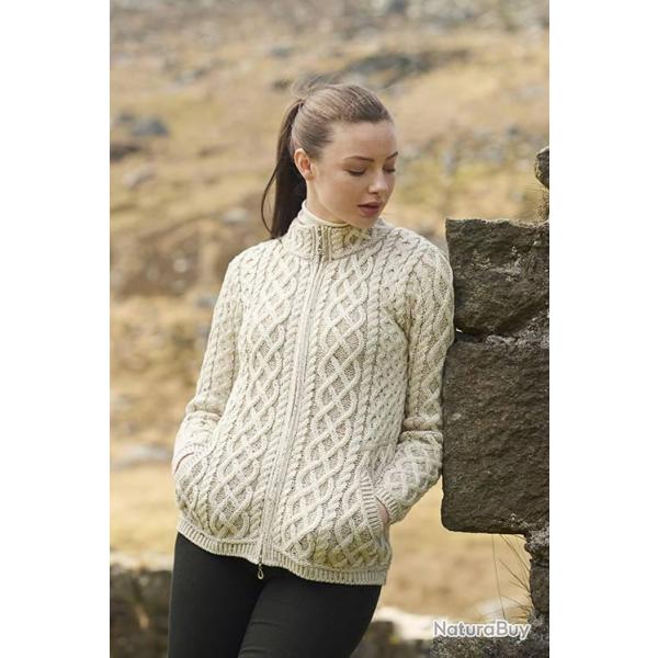 Gilet cardigan chaud Femme � Zip pure laine m�rinos bleu, �cru ou gris blanc �cru XL (extra large)