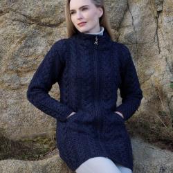 Gilet Femme chaud long bleu ou kaki en pure laine m&eacute;rinos XL (extra large) bleu nuit