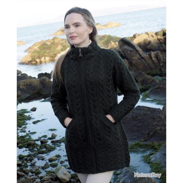 Gilet Femme chaud long bleu ou kaki en pure laine m�rinos vert kaki XS (extra small)