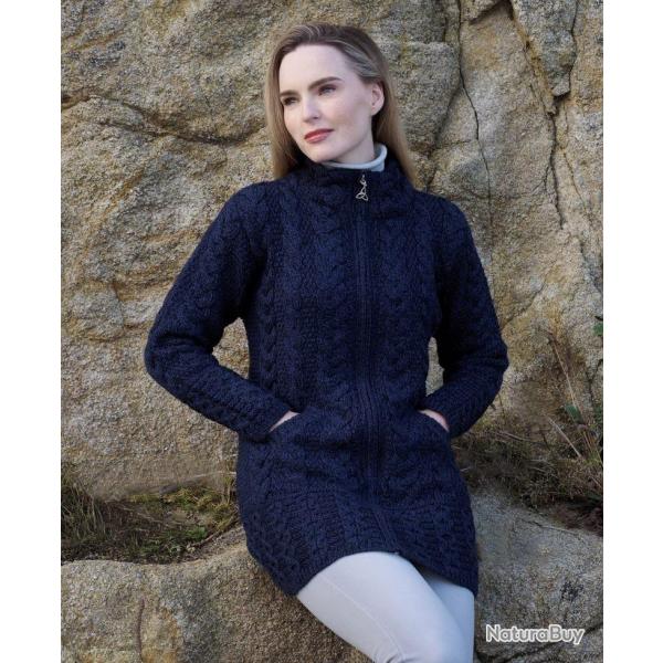 Gilet Femme chaud long bleu ou kaki en pure laine m�rinos XS (extra small) bleu nuit