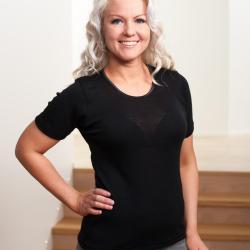 T-shirt femme col rond laine et soie manches courtes noir XS (extra small)