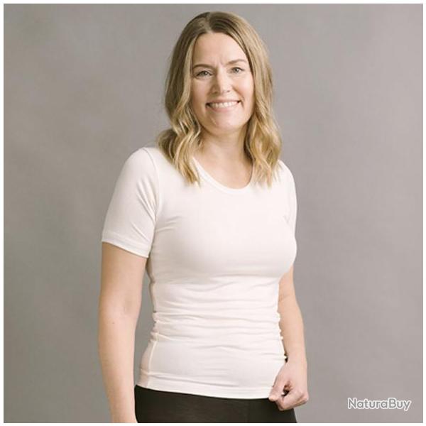 T-shirt femme col rond laine et soie manches courtes blanc �cru L (large)