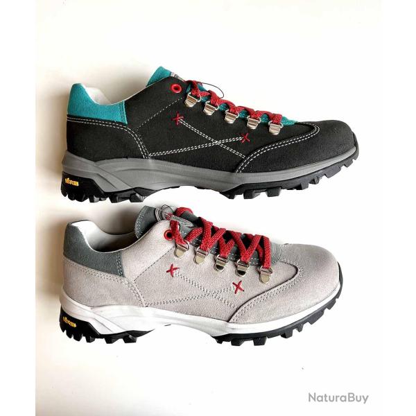 Baskets de marche en cuir et semelle Vibram Olang Genova Btx gris clair