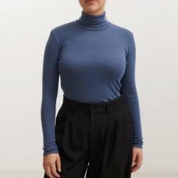 Pull femme chaud fin col roul&eacute; pure laine m&eacute;rinos femme Bleu gris