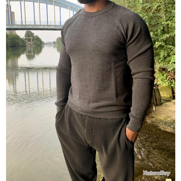 Pull homme fin en pure laine m�rinos gris, kaki XL (extra large) gris anthracite