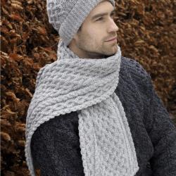 Bonnet motif treillis pure laine m&eacute;rinos Homme femme gris clair