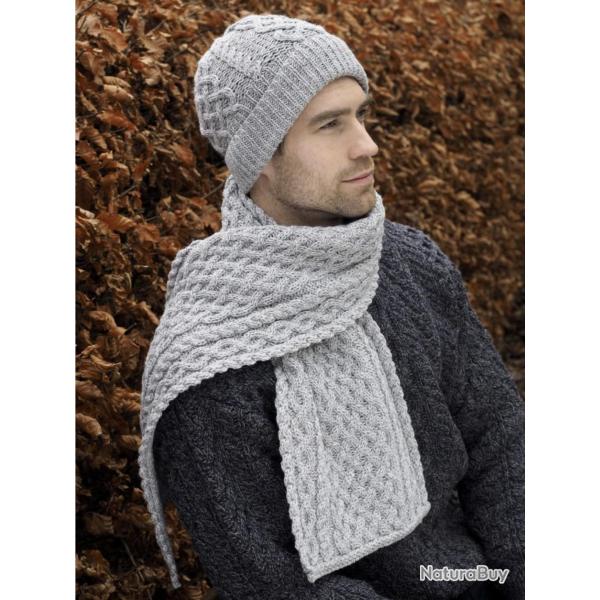 Bonnet motif treillis pure laine m�rinos Homme femme gris clair