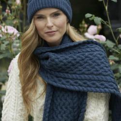 Bonnet motif treillis pure laine m&eacute;rinos Homme femme bleu