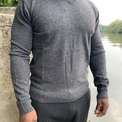 Pull Homme fin col V pure laine d'agneau offre sp&eacute;ciale 2XL gris anthracite