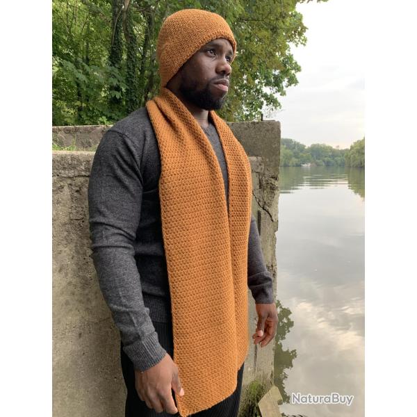 Bonnet en pure laine m�rinos � c�te de riz  rouille