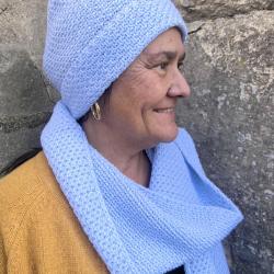 Bonnet en pure laine m&eacute;rinos &agrave; c&ocirc;te de riz Bleu ciel