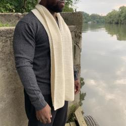 Echarpe en pure laine m&eacute;rinos maille tricot c&ocirc;te de riz blanc &eacute;cru