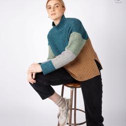 Pulls irlandais chauds femmes en laine m&eacute;rinos cachemire et soie avec col montant 2XL vert bleut&eacute;