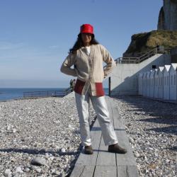 Gilet femme chaud nordique en laine et cachemire bicolore S (small) rouge orang&eacute;