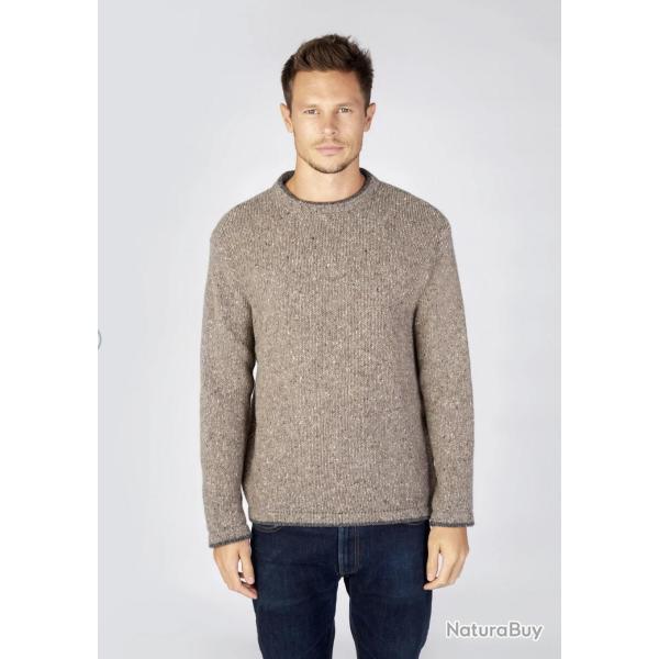 Pull homme chaud hiver pure laine et cachemire col rond 2XL gris taupe clair
