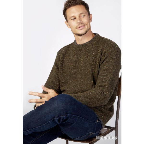 Pull homme chaud hiver pure laine et cachemire col rond vert kaki 2XL