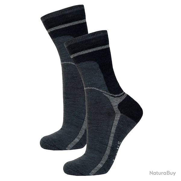 Chaussettes chaudes laine bicolores loisirs et sport gris 36-39