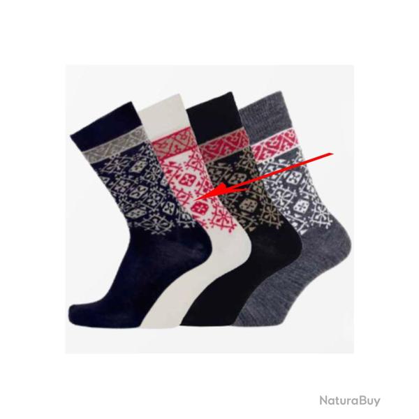 Chaussettes cr�ateurs 78 laine m�rinos fantaisie blanc �cru 35/39