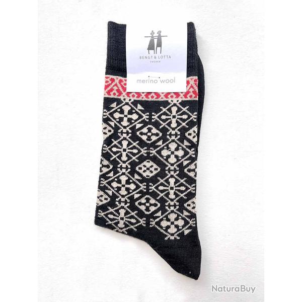 Chaussettes cr�ateurs 78 laine m�rinos fantaisie noir  35/39