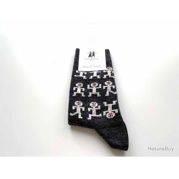 Chaussettes Bonhomme cr�ateurs laine m�rinos fantaisie gris 40/45
