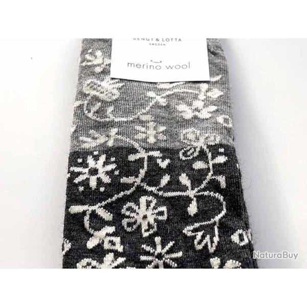 Chaussettes jardin cr�ateurs laine m�rinos fantaisie gris  40/45