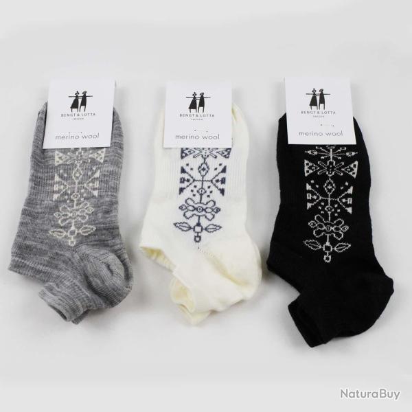 Socquettes chaudes femme 78 laine m�rinos cr�ateurs fantaisie noir  40/45