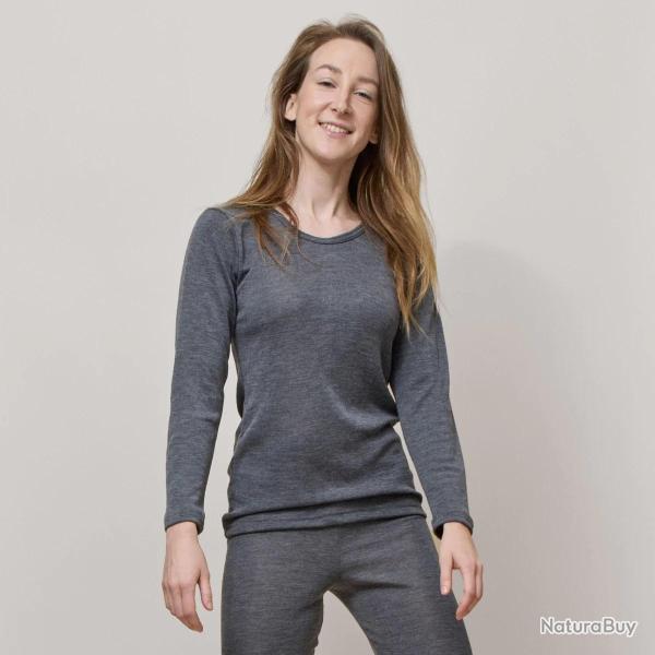 Haut femme chaud et doux en laine m�rinos et soie  gris  XS (extra small)