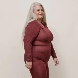 Haut femme chaud et doux en laine m&eacute;rinos et soie rouge M (m&eacute;dium)