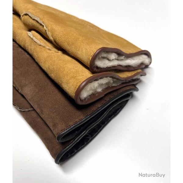 Gants luxueux peau d agneau lain�e type aviateur cm marron fonc�