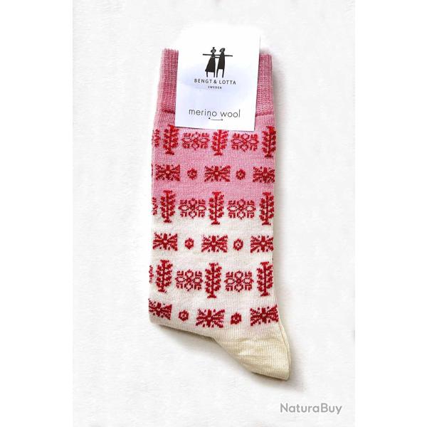 Chaussettes brigitte nordique de cr�ateur laine m�rinos fantaisie blanc �cru 35/39