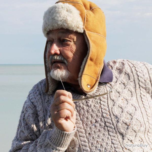 Pull irlandais Homme pure laine m�rinos chaud col V grosses mailles torsades beige M (m�dium)